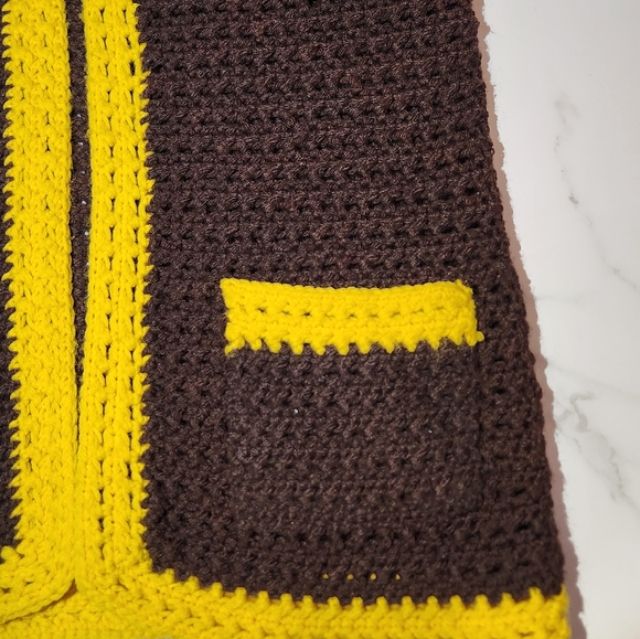 Retro 1970s Crochet Mod Brown and Yellow Vest With Pockets Retro Crochet - Picture 10 of 11